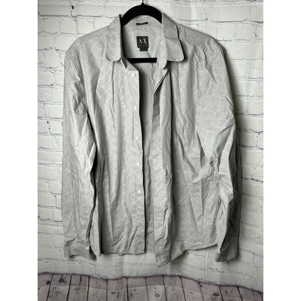 A|X Armani Exchange White Snake Print Button-Up Shirt Elegant Casual Wear